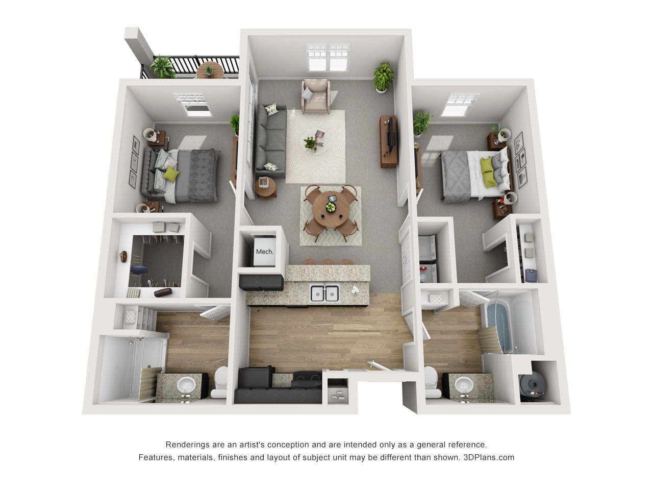 2 Bed / 2 Bath Floor Plan 3